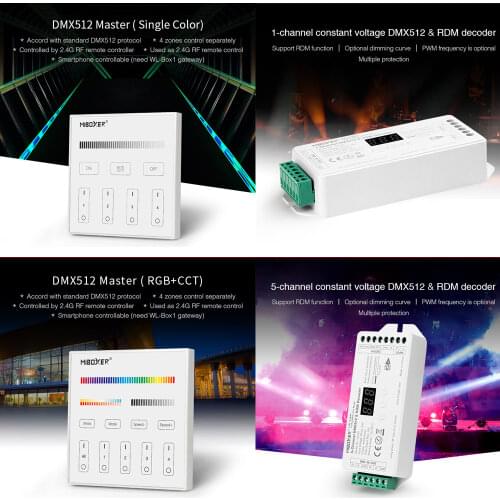 Miboxer Touch Panel DMX512 Master Single Color/CCT/RGB/RGBW/RGB+CCT Light Switch 2.4G Remote,1/2/3/4/5 CH DMX512&RDM Decoder