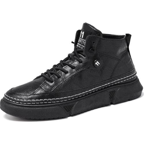 Men Martin Boots Casual Black Leather Ankle Boots Outdoor Plush Lining Winter Warm Boot Tooling Shoes Fashion Footwear