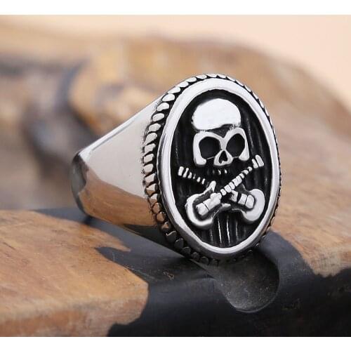 Rock Guitar Skull Ring For Men Jewelry Gothic Biker Skull Ring Stainless Steel Fashion Hip Hop Street Party Best Gift