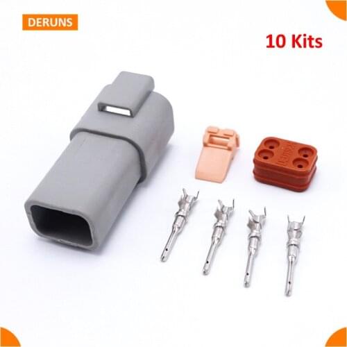 10Kits Male 4 Pin/Way Deutsch Motorcycle Super Waterproof Sealed Car Connector Plug Sets DT04-4P