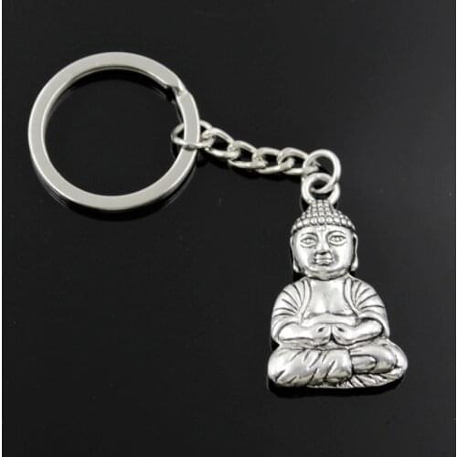 New Fashion Men 30mm Keychain DIY Metal Holder Chain Vintage Meditate Buddha 39x23mm Silver Color Pendant Gift