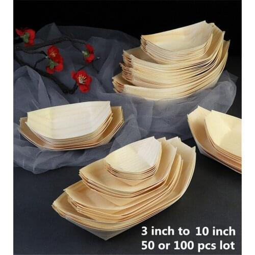 50 100pcs Sushi shushi Wood Boat Natural bamboo Disposable Kayak Salad Dessert Pine cake Boat Snack Bowl mat sushi plate tray