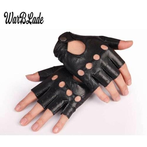 WarBLade Black PU Leather Gym Gloves Sport Driving Show Men Women Half Finger Gloves Punk Jazz Fingerless Mittens Guantes Luva