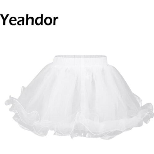 White Girls Petticoat 3 Layers Organza Underskirt Kids Flower Girls Crinoline Ballet Skirt Tutu Wedding Petticoats Slip No Hoop
