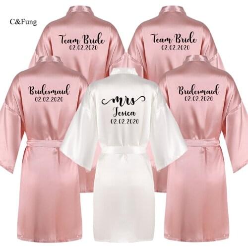 Personalized Logo Wedding Date Name satin Silk Kimono Robe Women Bride Bridesmaid Robes bridal Bachelorette bigday Preparewear