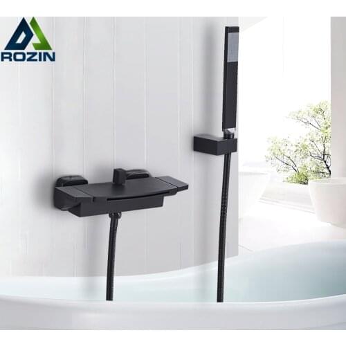 Black Waterfall Shower Faucet Dual Handle Bathtub Mixer Tap with Handshower Waterfall Bath Shower Set