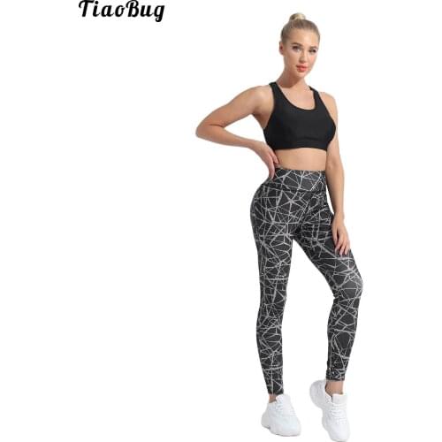 TiaoBug Women Summer Clothes Yoga Suit Sleeveless Racer Hollow Oval-Shape Back Padded With Printed High Waist Leggings Sport Set