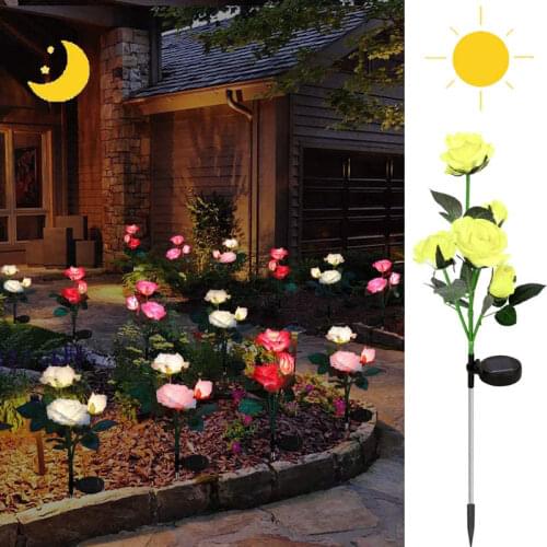 Outdoor Realistic Solar Powered Rose Lights 3heads/5heads Waterproof Flower Stake For Garden Patio Yard Pathway Lawn Decoration