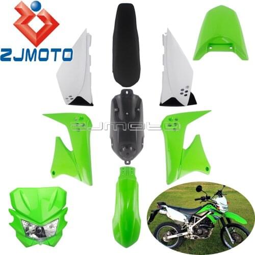 Complete Green Bodywork Fairing Kit For Kawasaki KLX150 KLX150S 2009-2011 2012 Headlight Mask Oil Tank Seat Pad Fender Mudguard