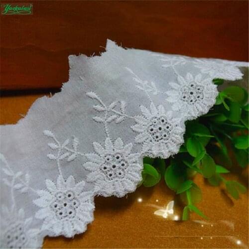 YACKALASI 100% Cotton Lace Eyelet Embroidery Appliqued Lace Flower Trims Diy Women Dress Accessories 5.5cm