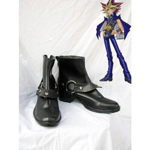 Yu-Gi-Oh! Yugi Muto Black Cosplay Boots Shoes Anime Party Cosplay Boots Custom Made Men Shoes