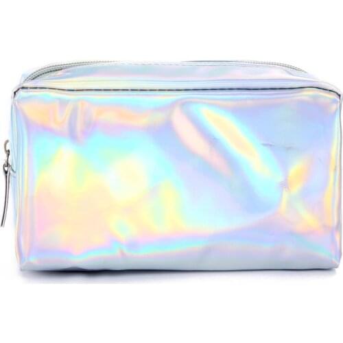 Women Pu Cosmetic Bag Coin Purse Laser Lady Handbag Hobos Girl Student Pencil Case Square Tote Bags Bright Wallet