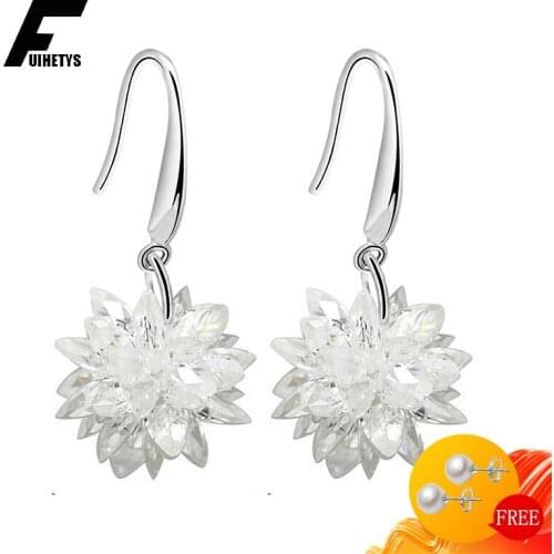 Charm Earrins 925 Silver Jewelry with Zircon Gemstone Flower Shape Dorp Earrings Accessories for Female Wedding Engagement Party