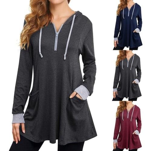 Womens Plus Size Pockets Hoodies Thin Tunic Hoodies Long Sleeve Zip Up Sweatshirts Pullover Blouse Tops Sweatshirts 2020