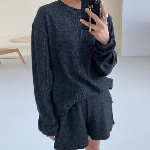 2 Piece Womens Tracksuit Set Sportswear Casual Autumn 2021 Korean Womens Clothing Hoodies Home Wear Black Top and Shorts