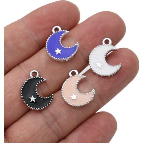 10Pcs Enamel Silver Plated Moon Star Charm Pendant for Jewelry Making Bracelet Necklace DIY Earrings Accessories Craft