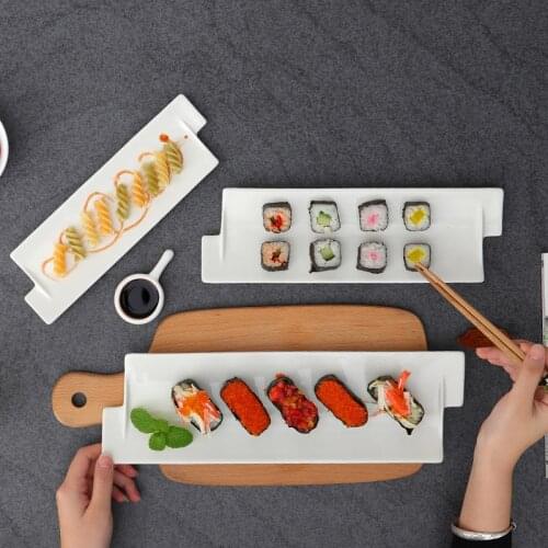 2019 Fashion Long Sushi Plate Chicken Dessert Cake Plate Japanese Tableware Pendulum Creative White Ceramic Rectangular Plates