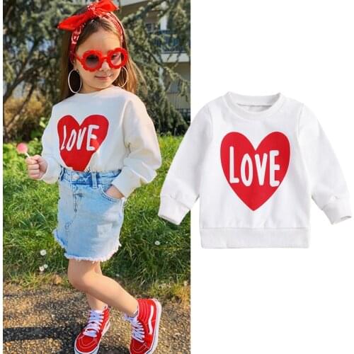 2021 Valentines Day Infant Kids Girls Sweatshirt Tops Love Print Long Sleeve Round Collar Pullover Cotton Autumn Outfits 0-6Y