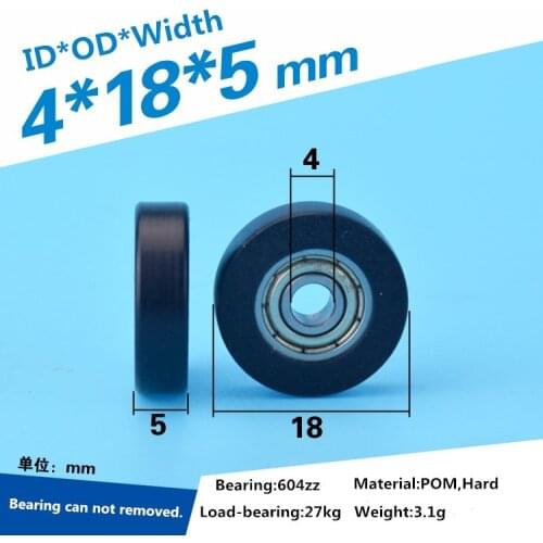 5pcs 608ZZ bearing delrin POM coated Roller flat type pulley wheel roller rolling guide pulley wheel 4x18x5mm