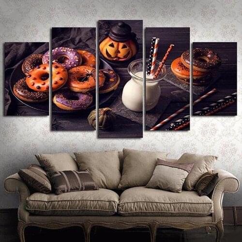5 Pieces Wall Art Canvas Painting Pumpkin Frame Halloween Poster Modern Home For Decor Living Room Bedroom Pictures