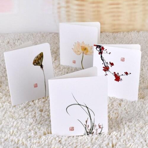 8Pcs/Pack Chinoiserie Bamboo Kids Greeting Cards Birthday Cards Cute Happy Birthday Metallic Plum Orchid Cards 2020 New Style