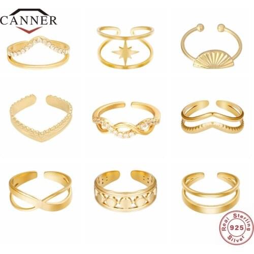 CANNER 925 Sterling Silver Gold Plated Adjustable Ring for Women Retro Luxury Finger Wedding Rings Engagement Jewelry anillos