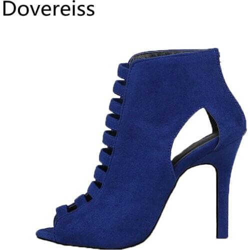 Dovereiss Fashion Womens Shoes summer Peep toe Elegant Pure color short Ladies Boots Cool boots Mature Back zipper big size 46