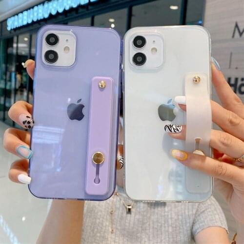 Wrist Strap Candy Color Phone Case For iPhone 12 11 Pro Max 12 Mini XR XS Max X 7 8 Plus SE 2020 11 Transparent Soft Back Cover