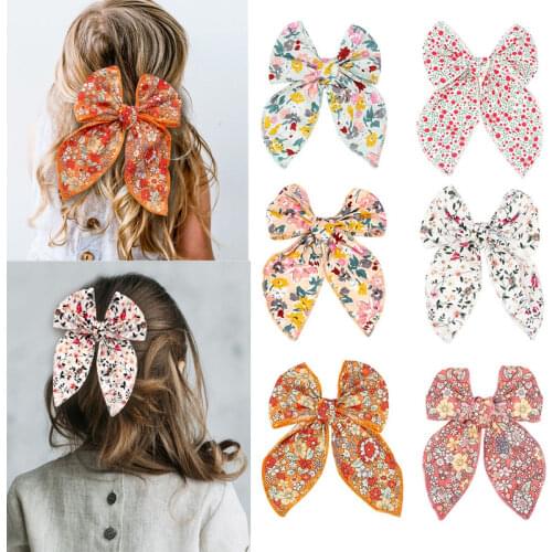 Baby Oversize Bows Floral Print Hair Clips Girls Kids Toddler Headband Ribbon Big Bowknot Barrettes Hairpins Hair Accessories