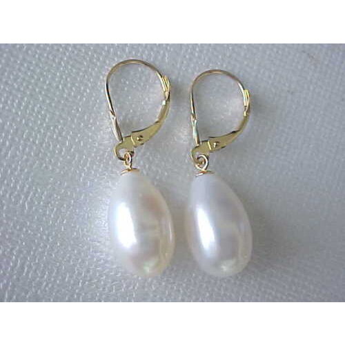 Women Gift word Love 9.5MM x 11MM AAA GENUINE WHITE PEARL LEVERBACK EARRINGS mujer for -jewelry