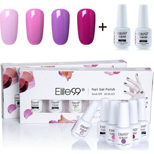 Elite99 8ml 6pieces/lot Gel Nail Polish Pure Color Gel Varnish Top Base Coat With Gift Box Soak Off Nail Art Design Gel Lacquer