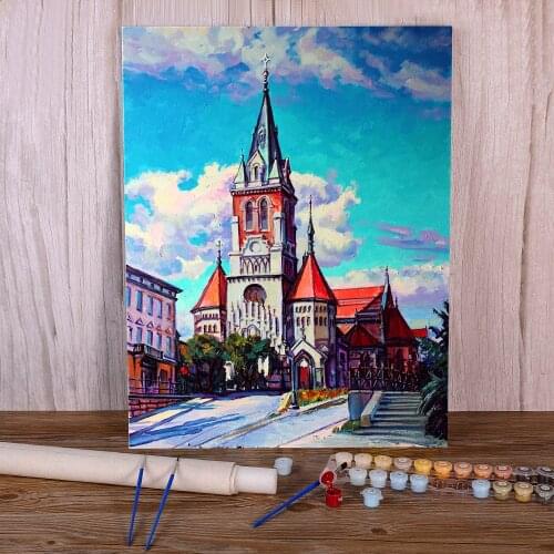 Landscape Dominican Church Painting By Numbers Package Oil Paints 50*70 Oil Painting Loft Wall Picture Adults Wall Drawing