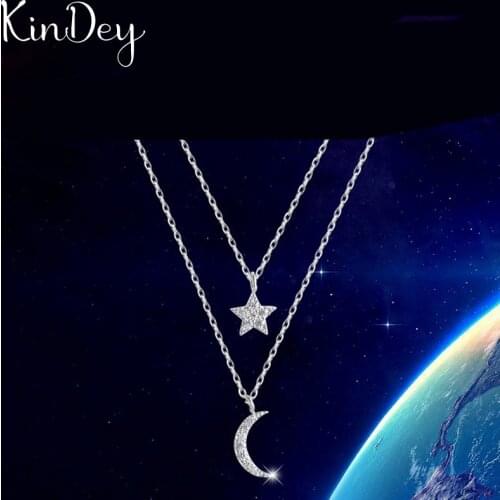 Kindey New Trendy Silver Color Layer Moon Star Necklaces for Women Jewelry Statement Necklaces Party Gifts