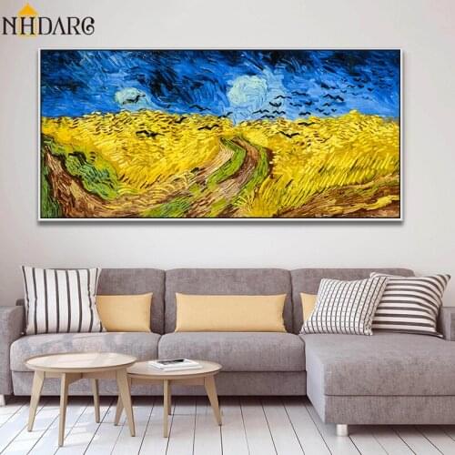 Classic Artist Vincent van Gogh Wheatfield with crows Canvas Print Painting Poster, Wall Pictures for Living Room, Home Decor