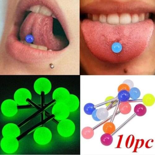 10PCS/Set Luminous Glow Acrylic Tongue Rings Stud Nipple Piercing Barbell Bars Punk Fashion Body Jewelry for Women Girls Gift