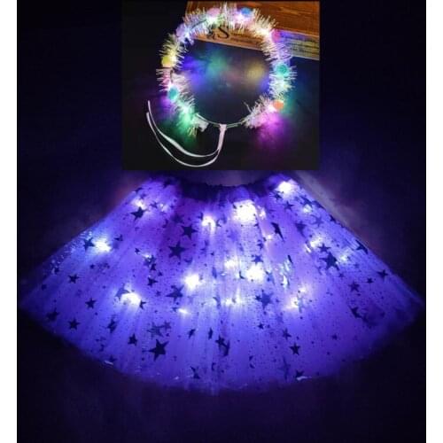 Garland set skirt childrens skirt luminous skirt led childrens skirt collar party dress big star gauze skirt purple