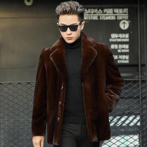 Faux mink fur leather jacket mens suit collar warm fur leather coat men loose jackets winter autumn thicken jaqueta de couro