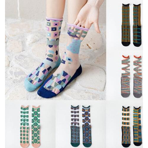 Summer Women Funny Socks Ultra-thin Transparent Crystal Silk Socks Harajuku Casual Breathable Short Socks Woman