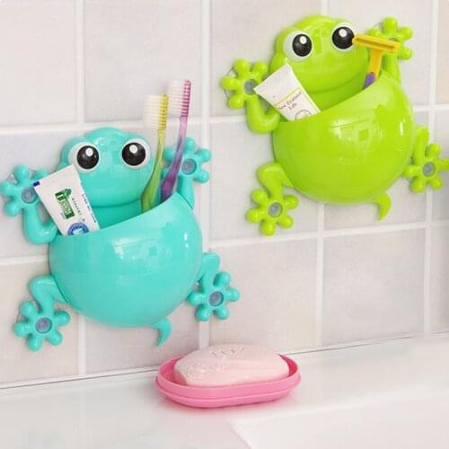Cute Cartoon Kids Toothbrush Toothpaste Holder Wall Mounted Suction Cup Toothbrush Toothpaste Holder Bathroom Decor Accessories