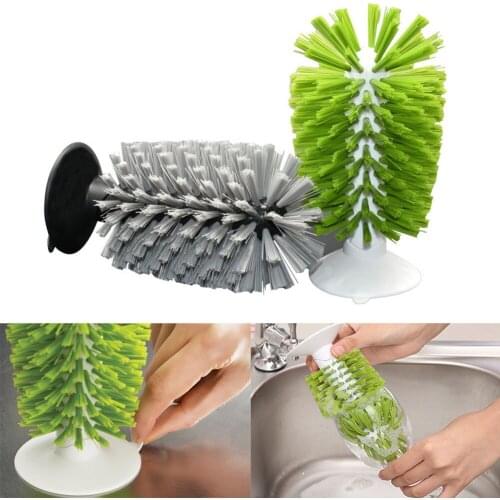 Multifunction Kitchen Cleaning Suction Cup Brush Scrubber Glass Cleaner Bottle 2 in 1 Drink Mug Rotating Wine Mug Scrubber