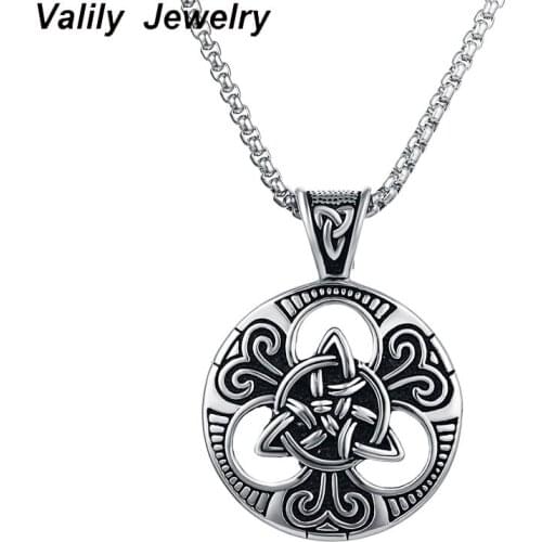 Mens silver Irish Knot Triquetra Pendant Necklace Stainless Steel Punk Vintage Celtics Trinity Necklace jewelry for Men