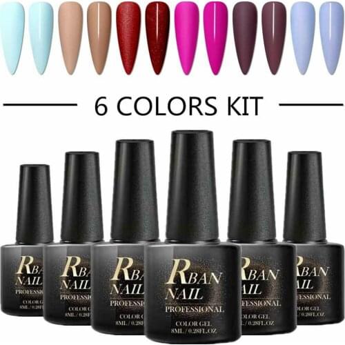 RBAN NAIL 6pcs Matte Effect Nail Gel Polish Kit UV LED Lamp Gel Varnishes Painting Hybrid Manicute Set Need Matte Top Coat