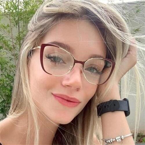 New Red Cat Eye Spectacles Metal Optical Frame Clear Lens Non Prescription Glasses Vintage Lady Eyeglasses Hipster Eyewear