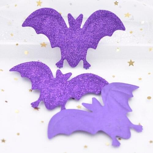 Wholesale 60Pcs Funny Glitter Purple Bats Large Appliques for Halloween Decor Party Wall Sticker Decals Ornament Accessories S00