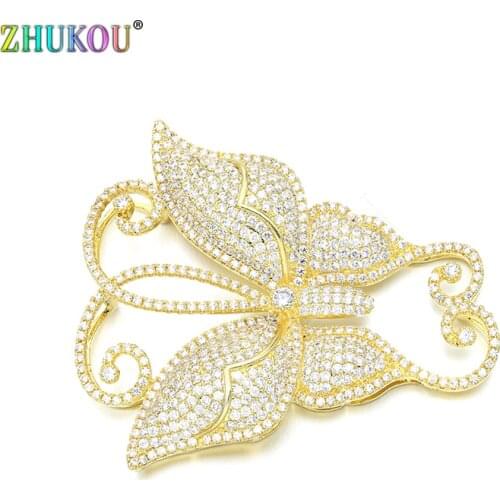 48*56mm Brass Cubic Zirconia Gold Butterfly Charms Connectors DIY Jewelry Bracelet Necklace Making, Model: VS278