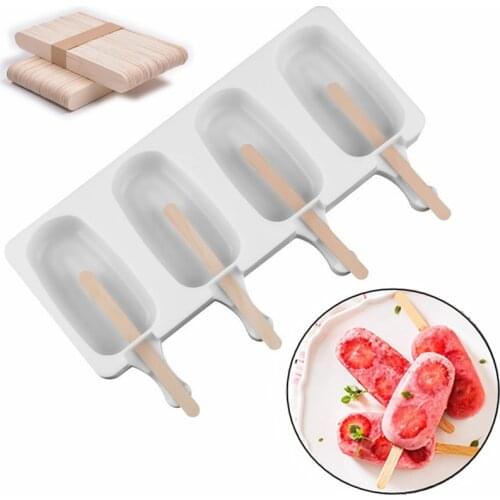 1set Silicone Ice Cream Mould Homemade Ice-lolly Bar Freezer Mold Maker with 10Pcs Sticks