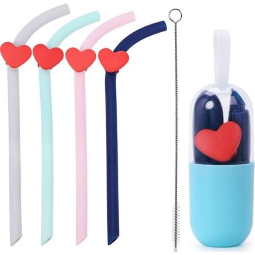 Collapsible Silicone Bend Straw Reusable Folding Drinking Straw with Carrying Case and Cleaning Brush for Travel,Home,Office