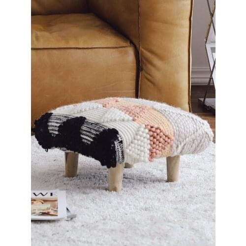 Solid Wood Shoe Changing Stool Footstool Living Room Hand-Woven Low Stool Square Stool Small Stool Home Sofa Stool Coffee