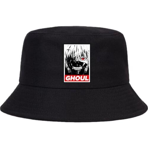 Tokyo Ghoul Ken Kaneki Harajuku Panama Bucket Hat Japan Anime Women Fishing Hats Bob Fisherman Cap Cotton Outdoor Sunscreen Caps