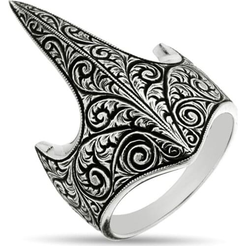 Solid 925 Sterling Silver Turkish Ottoman Archer Thumb Mens Ring